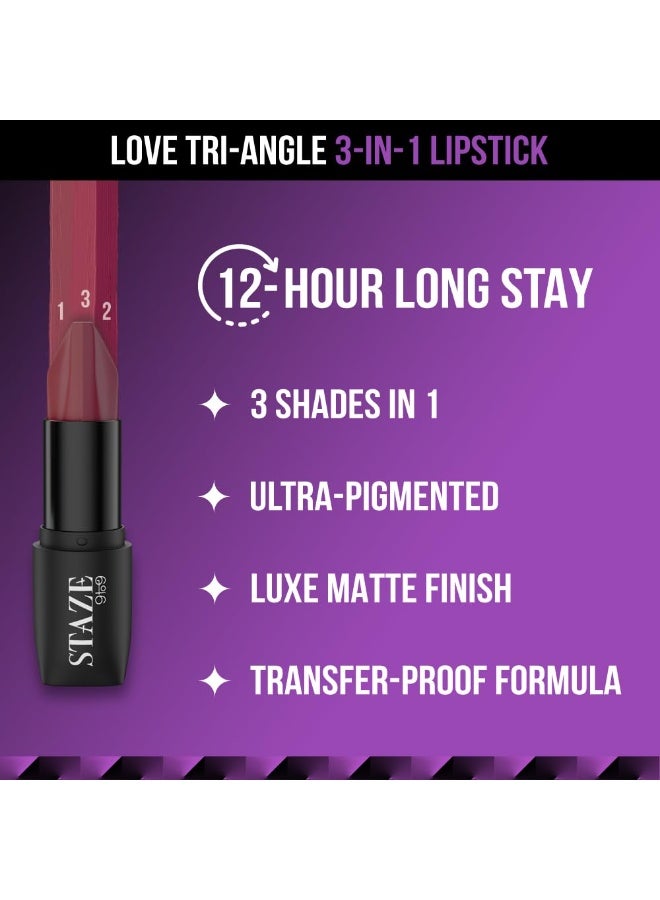 Staze 9to9 3 in 1 Lipstick | 3 Unique Shades in 1 | 12 HRS Long Lasting, Transferproof | Non-drying Formula with Intense Color Payoff | 05 Truffle Blush | 3.8 g - Image 4